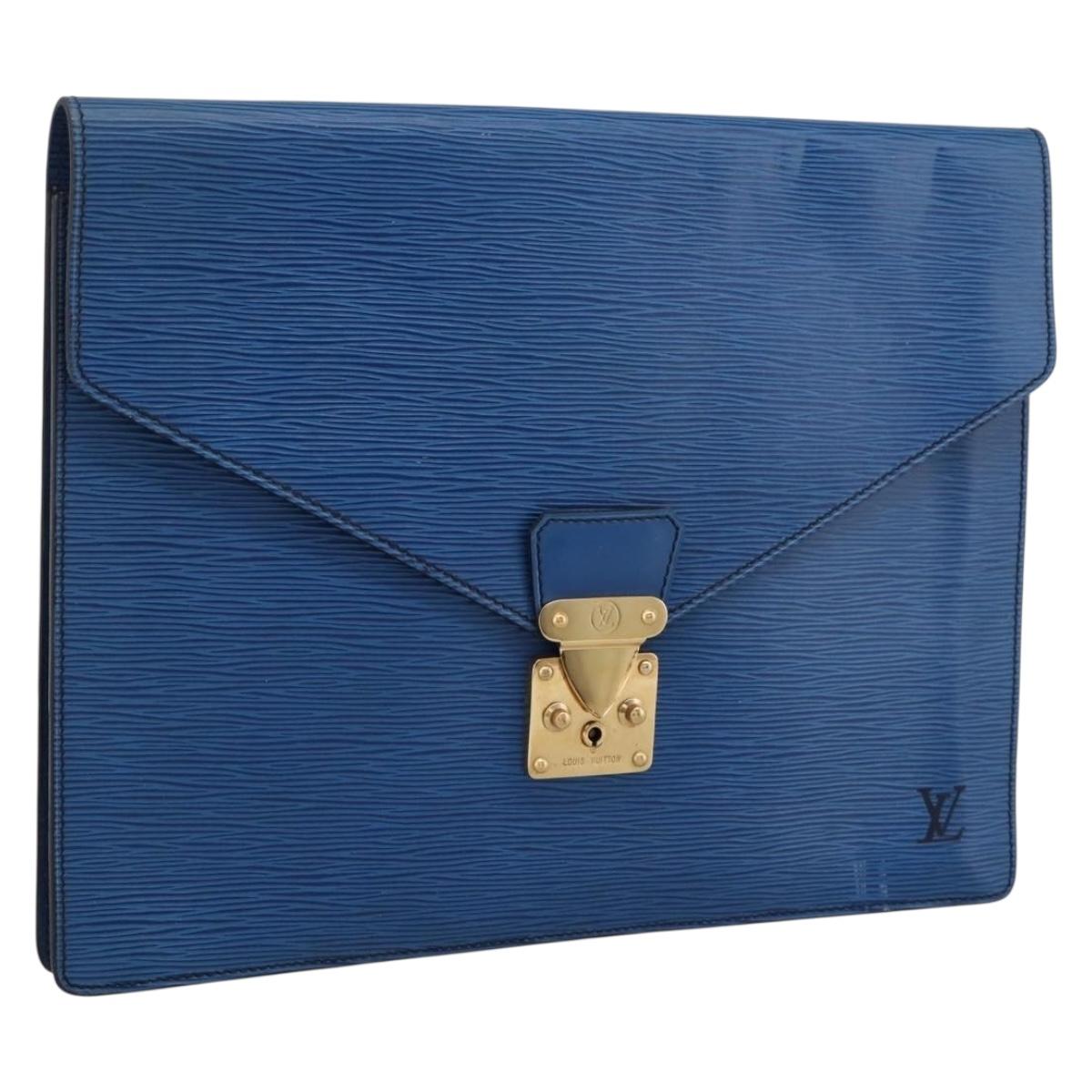 LOUIS VUITTON Epi Porte Documents Senateur Clutch Bag Blue M54455 LV Auth 202853