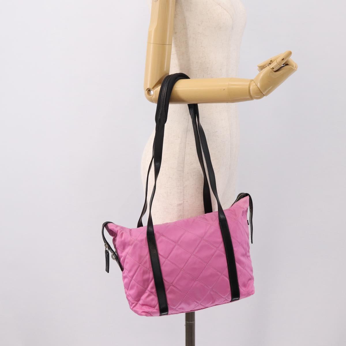 PRADA Shoulder Bag Nylon Pink Black Auth 202854