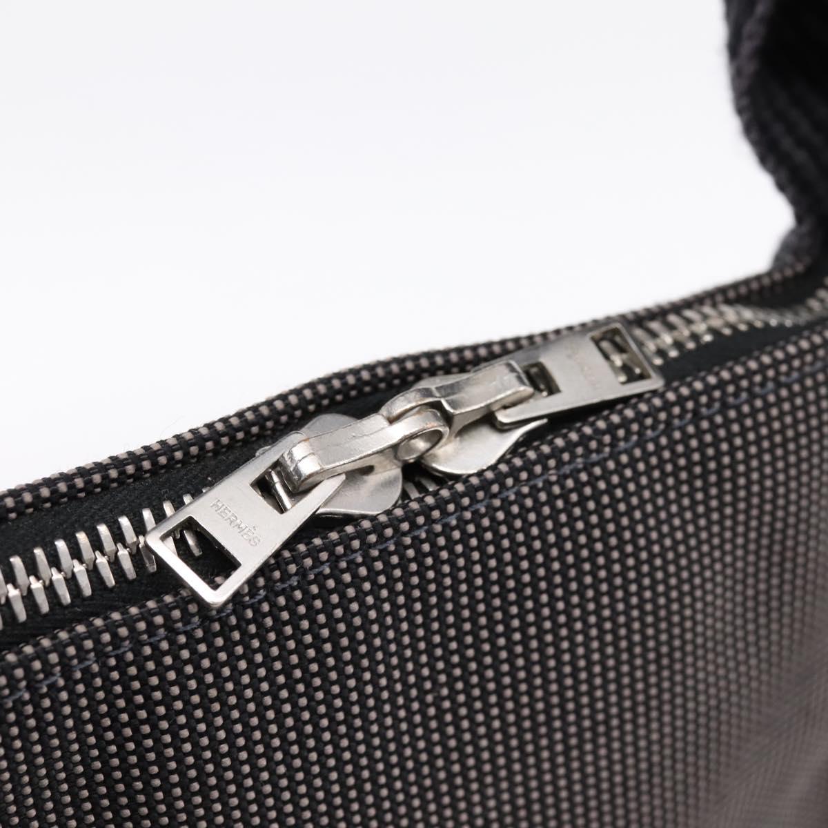 HERMES Her Line Porte Documents Hand Bag Canvas Gray Silver Auth 202855A