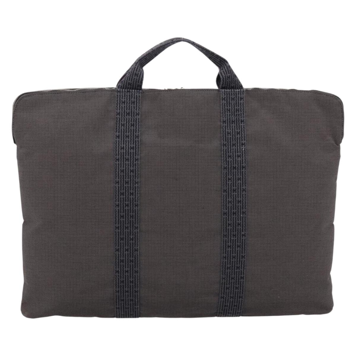 HERMES Her Line Porte Documents Hand Bag Canvas Gray Silver Auth 202855A