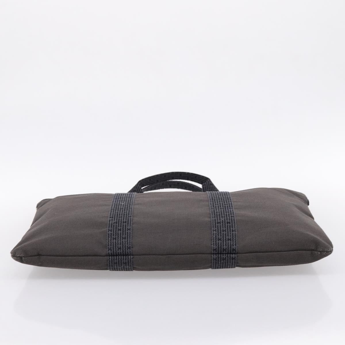 HERMES Her Line Porte Documents Hand Bag Canvas Gray Silver Auth 202855A