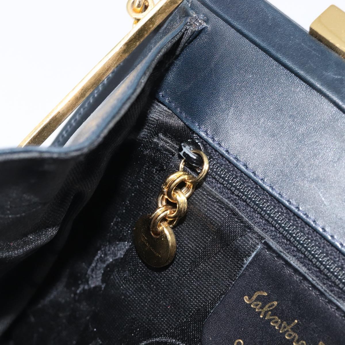 Salvatore Ferragamo Gancini Hand Bag Leather 2way Navy Gold Tone Auth 202857V