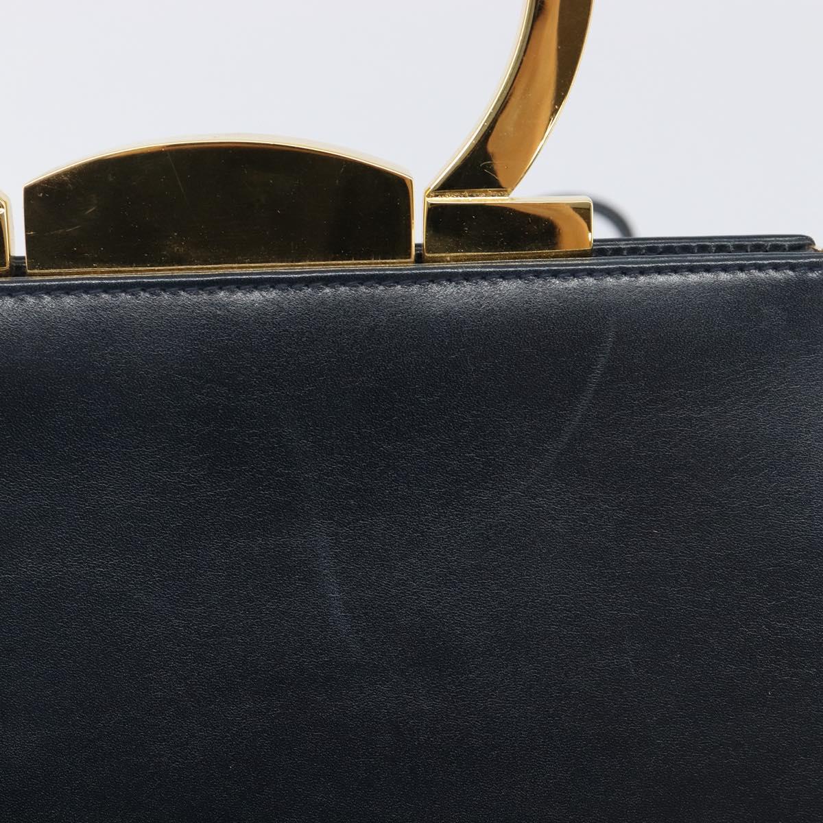 Salvatore Ferragamo Gancini Hand Bag Leather 2way Navy Gold Tone Auth 202857V