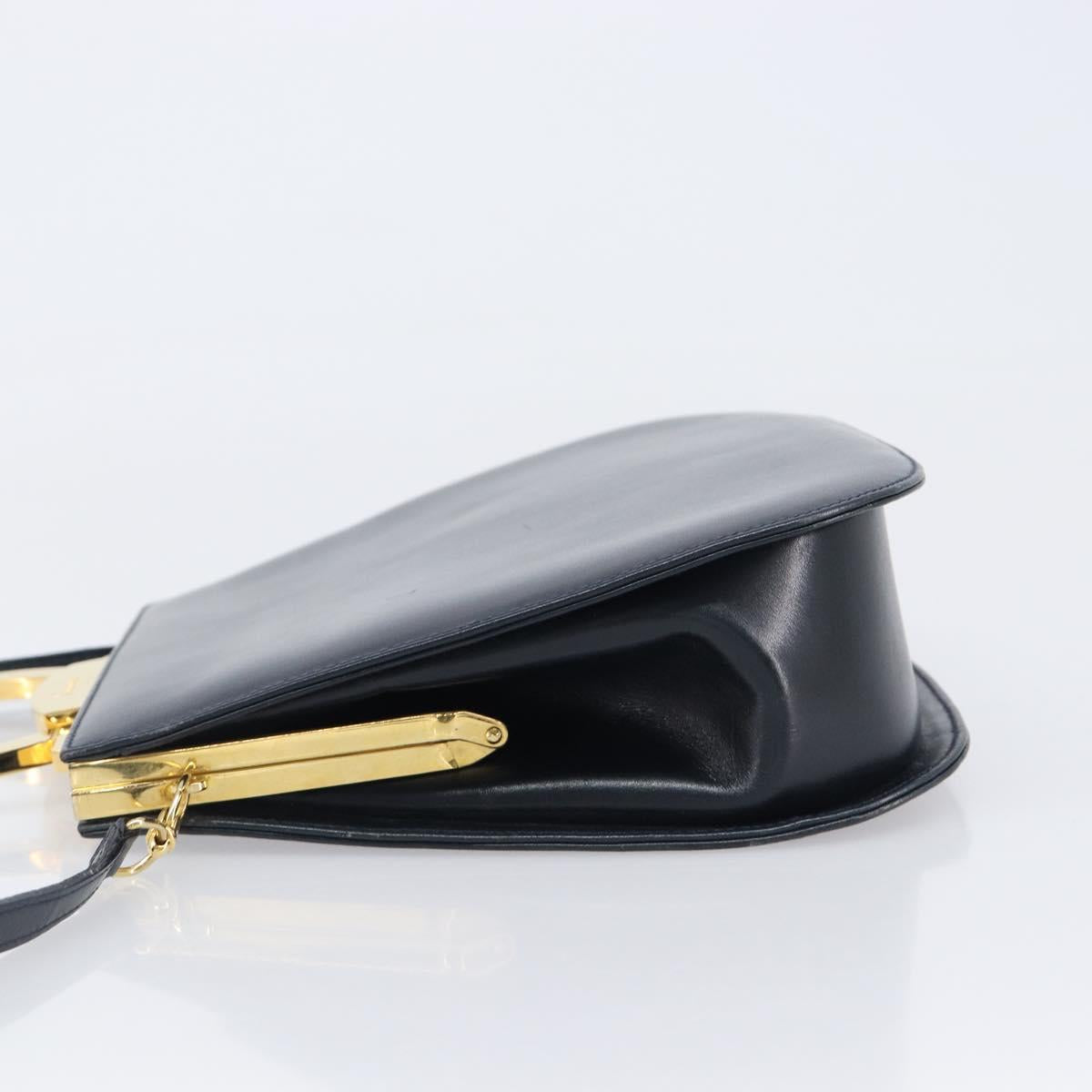 Salvatore Ferragamo Gancini Hand Bag Leather 2way Navy Gold Tone Auth 202857V