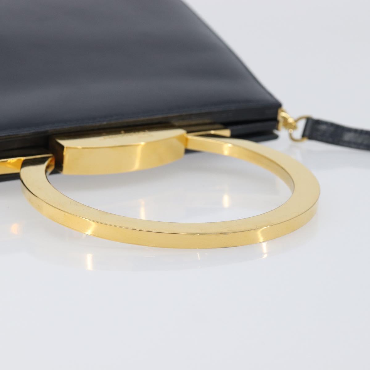 Salvatore Ferragamo Gancini Hand Bag Leather 2way Navy Gold Tone Auth 202857V