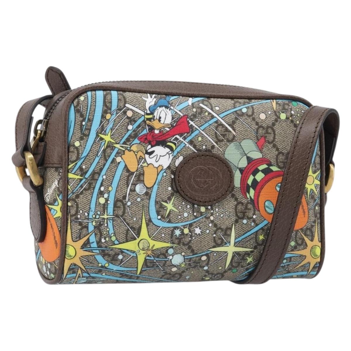 GUCCI GG Supreme Disney Donald Duck Shoulder Bag PVC Beige 648124 Auth 202863SAM
