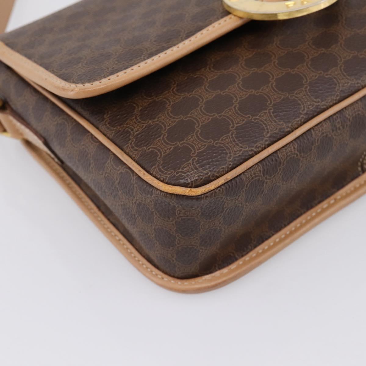 CELINE Macadam Canvas Circle Shoulder Bag PVC Leather Brown Gold Auth 202874A
