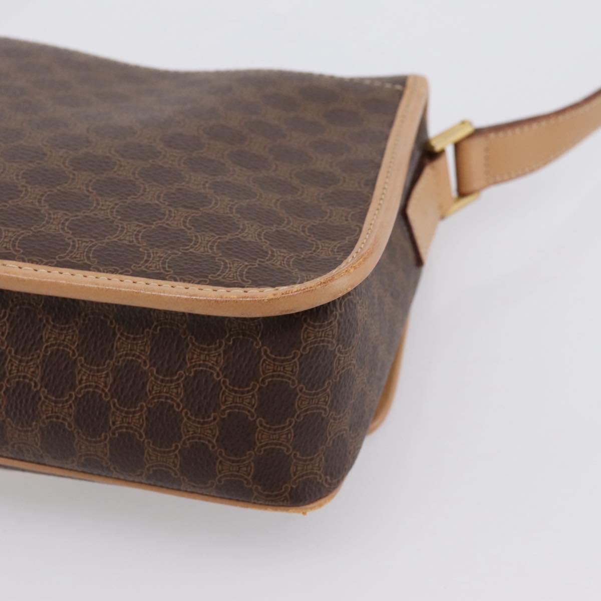 CELINE Macadam Canvas Circle Shoulder Bag PVC Leather Brown Gold Auth 202874A