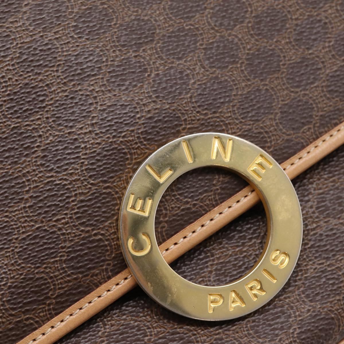 CELINE Macadam Canvas Circle Shoulder Bag PVC Leather Brown Gold Auth 202874A