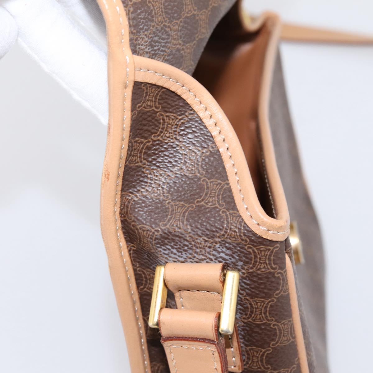CELINE Macadam Canvas Circle Shoulder Bag PVC Leather Brown Gold Auth 202874A