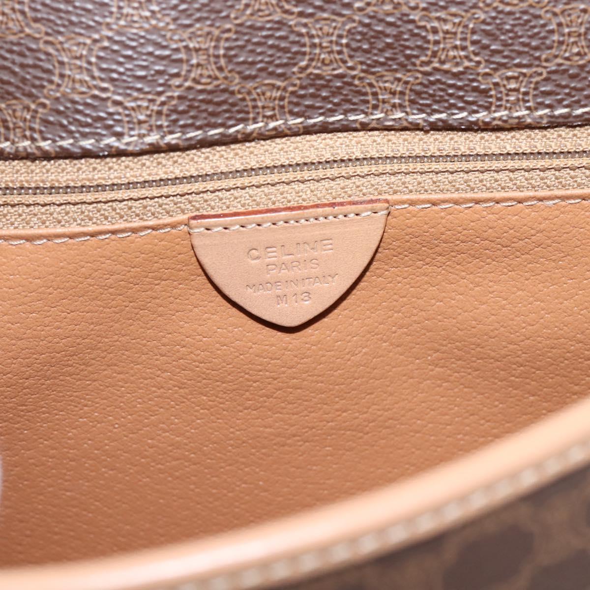 CELINE Macadam Canvas Circle Shoulder Bag PVC Leather Brown Gold Auth 202874A