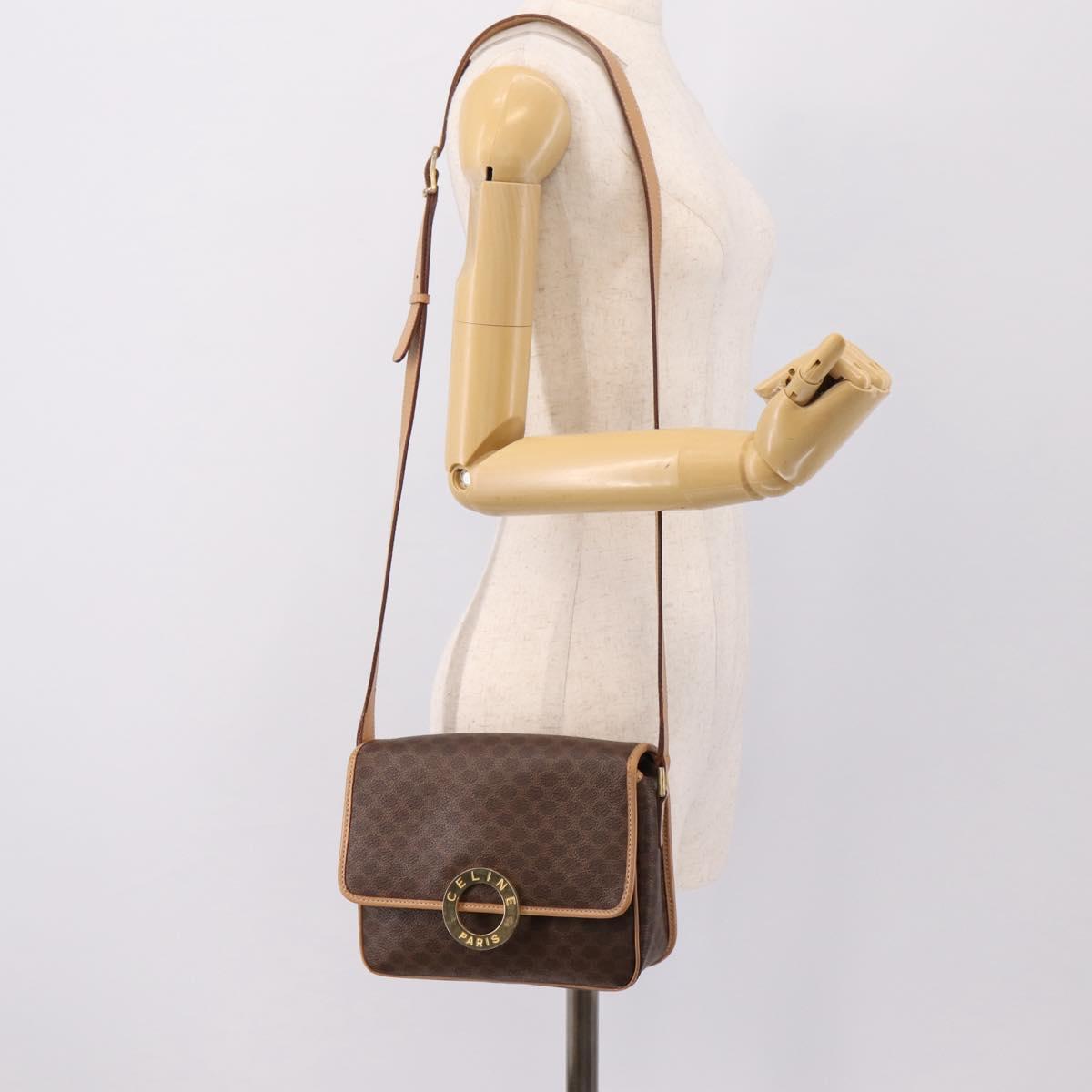 CELINE Macadam Canvas Circle Shoulder Bag PVC Leather Brown Gold Auth 202874A