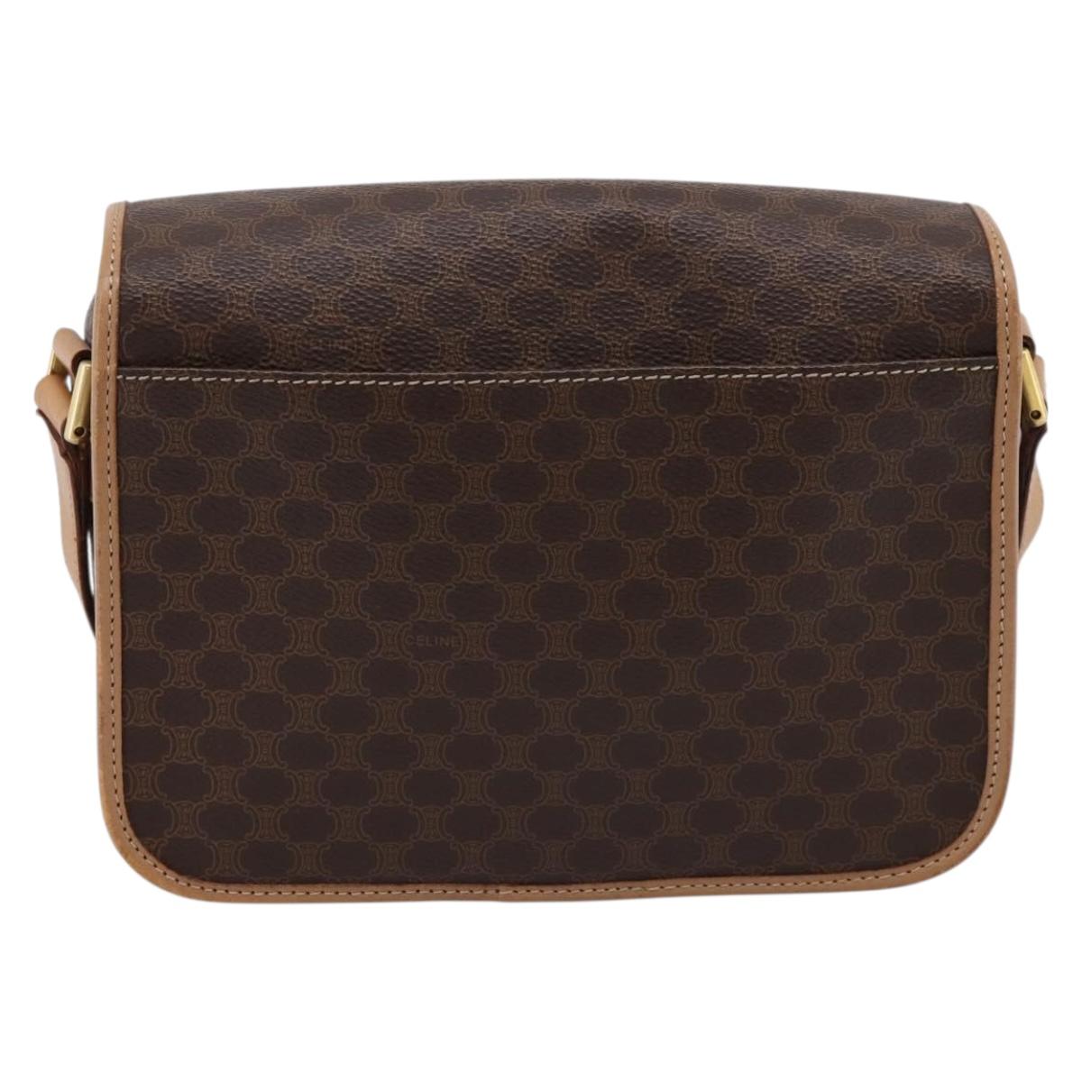 CELINE Macadam Canvas Circle Shoulder Bag PVC Leather Brown Gold Auth 202874A