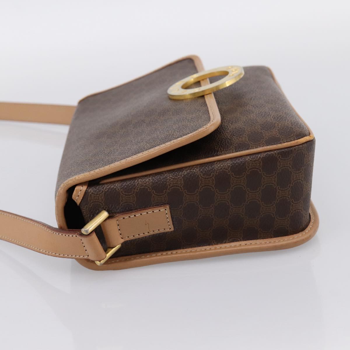 CELINE Macadam Canvas Circle Shoulder Bag PVC Leather Brown Gold Auth 202874A