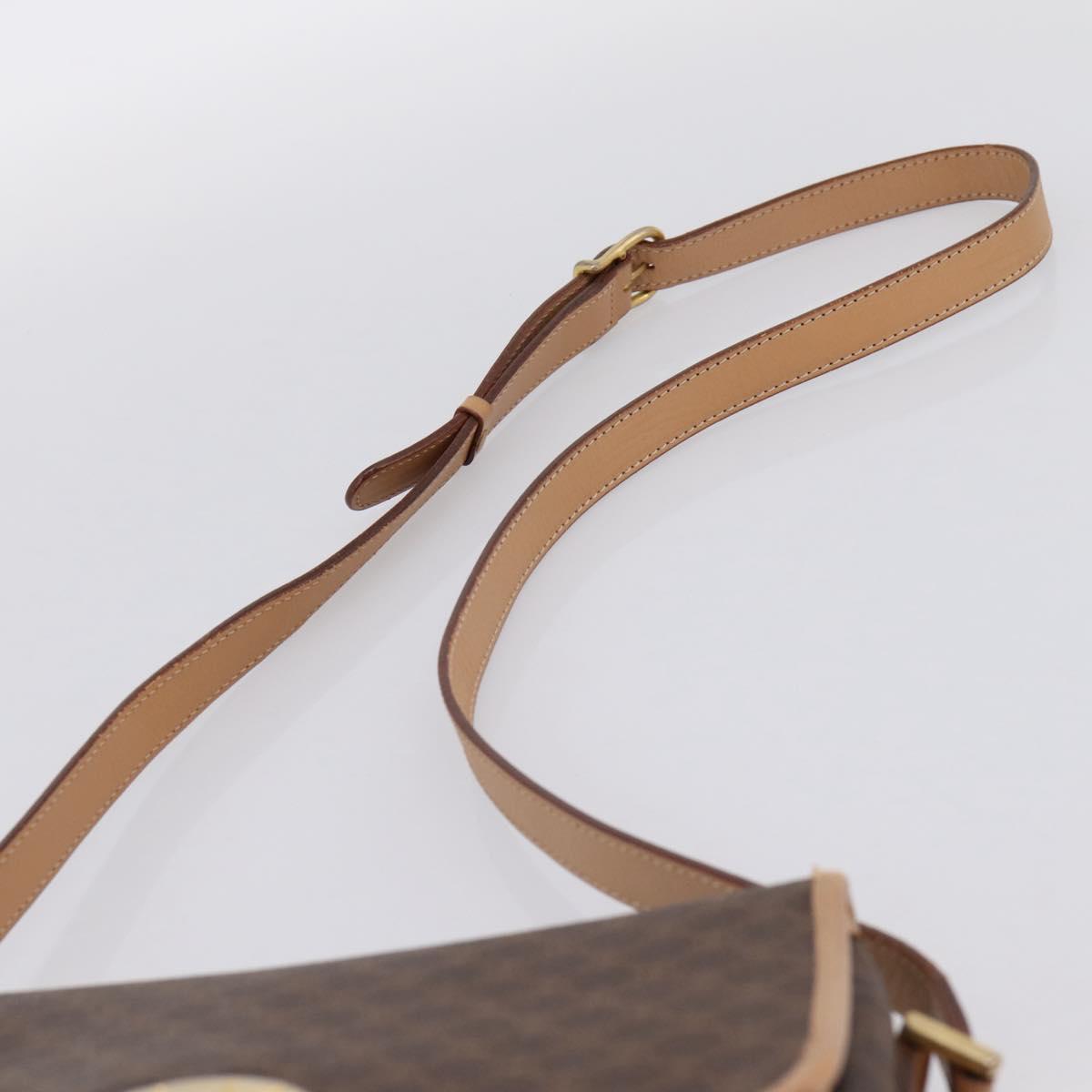 CELINE Macadam Canvas Circle Shoulder Bag PVC Leather Brown Gold Auth 202874A