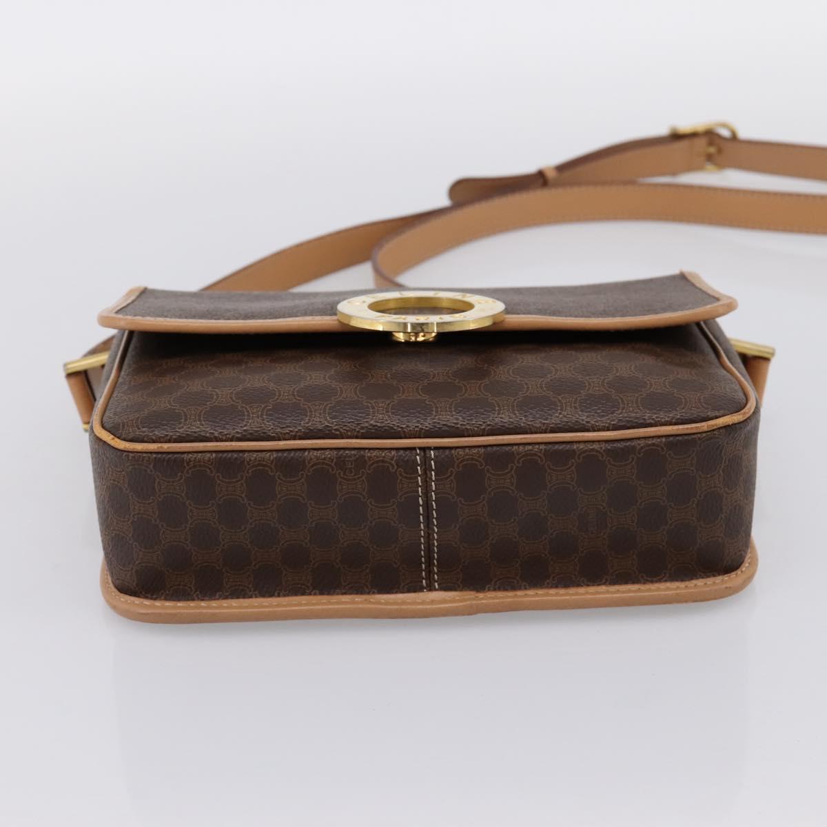 CELINE Macadam Canvas Circle Shoulder Bag PVC Leather Brown Gold Auth 202874A