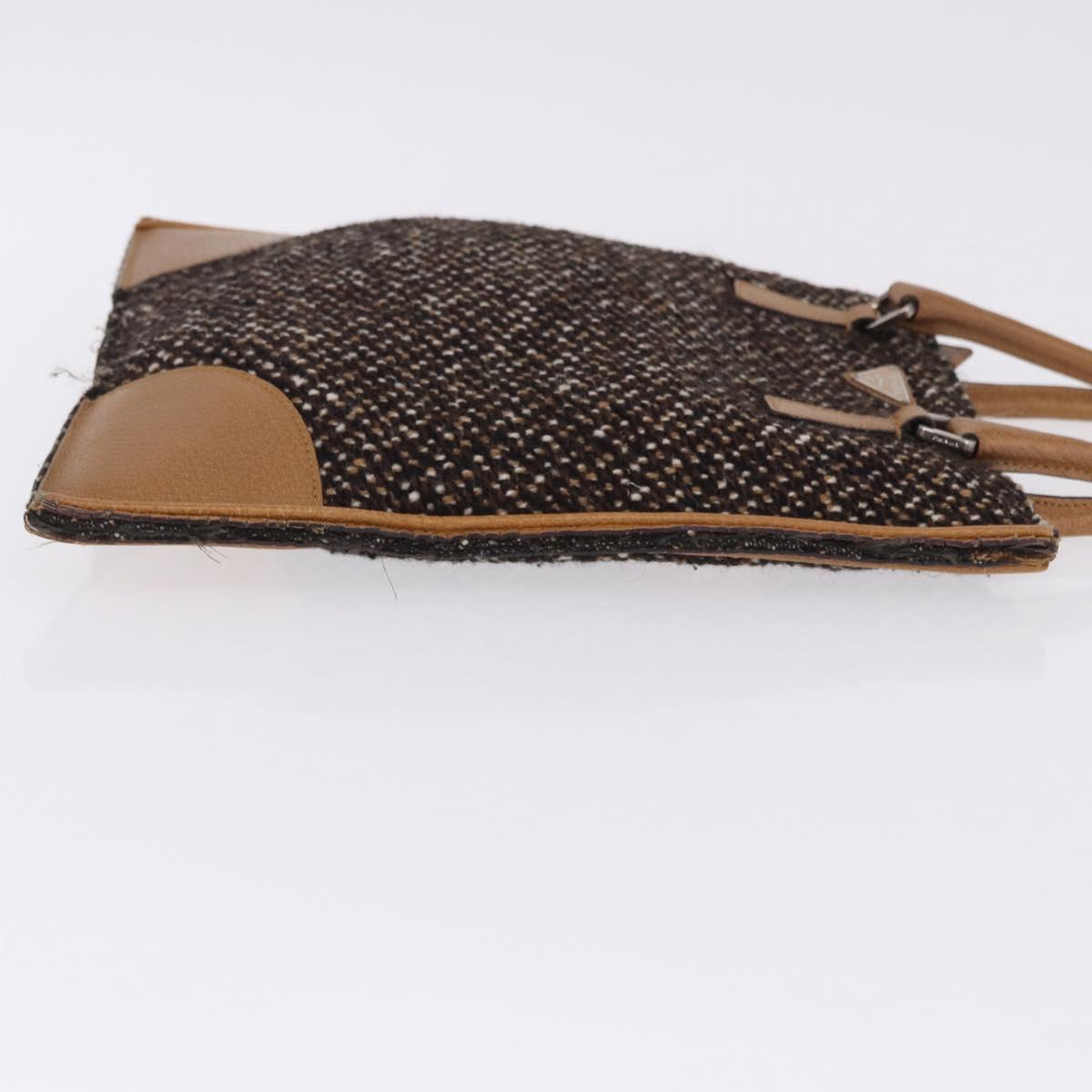 PRADA Hand Bag Tweed Brown Silver Auth 202875A