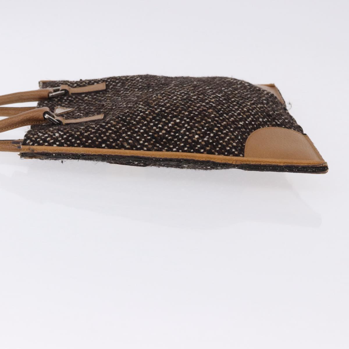 PRADA Hand Bag Tweed Brown Silver Auth 202875A