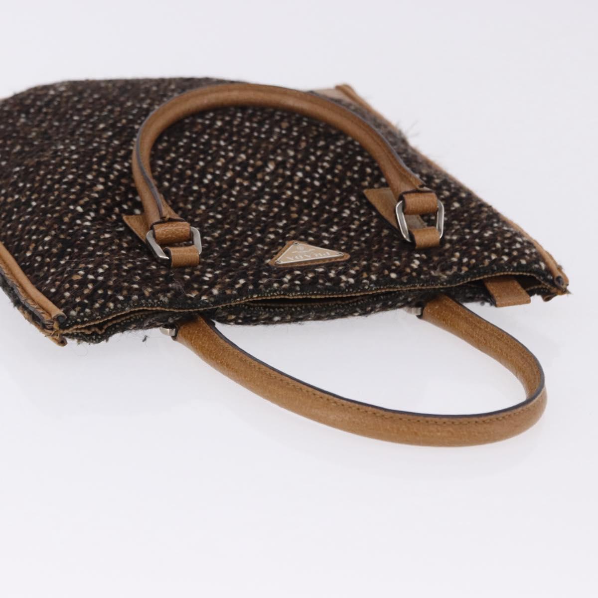 PRADA Hand Bag Tweed Brown Silver Auth 202875A