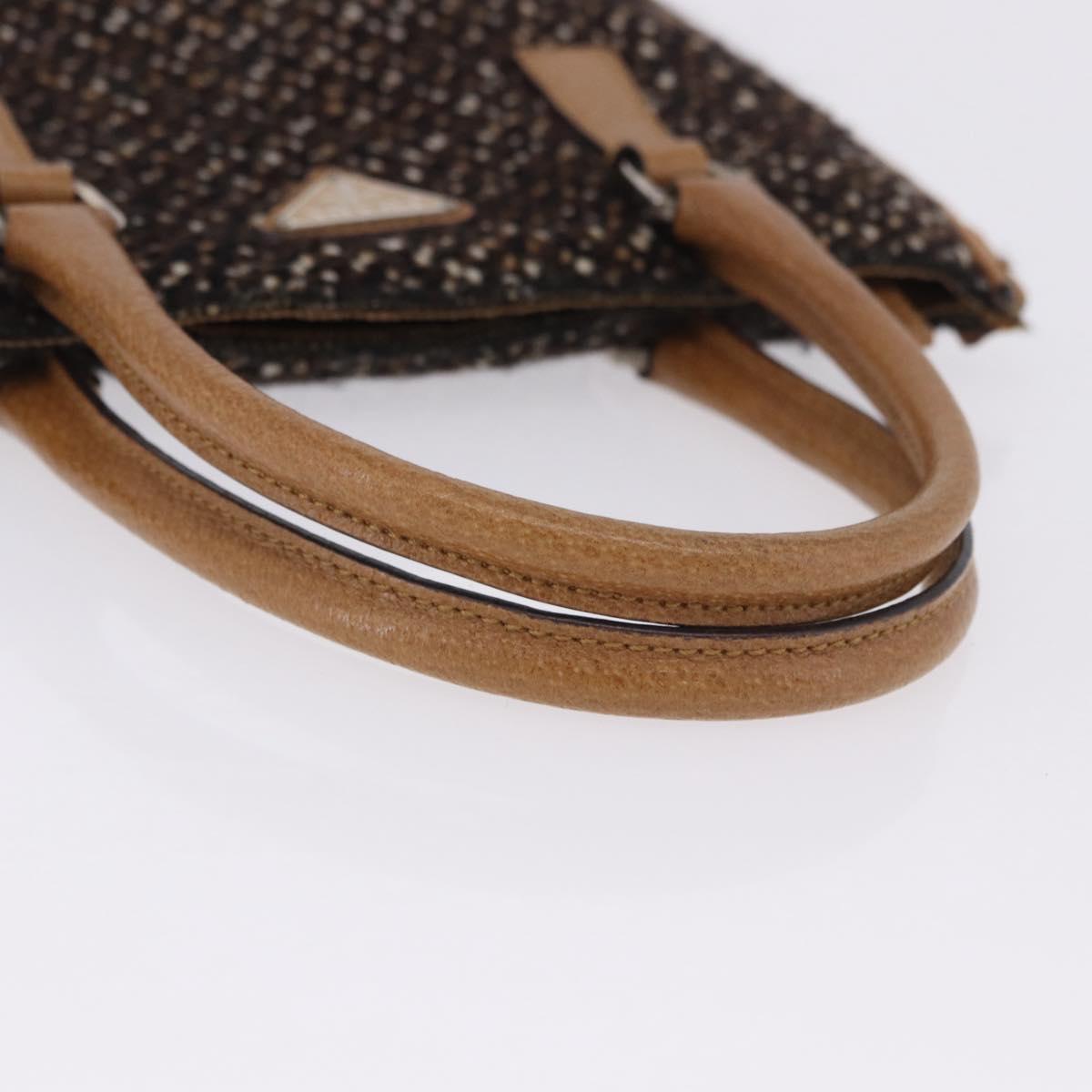 PRADA Hand Bag Tweed Brown Silver Auth 202875A