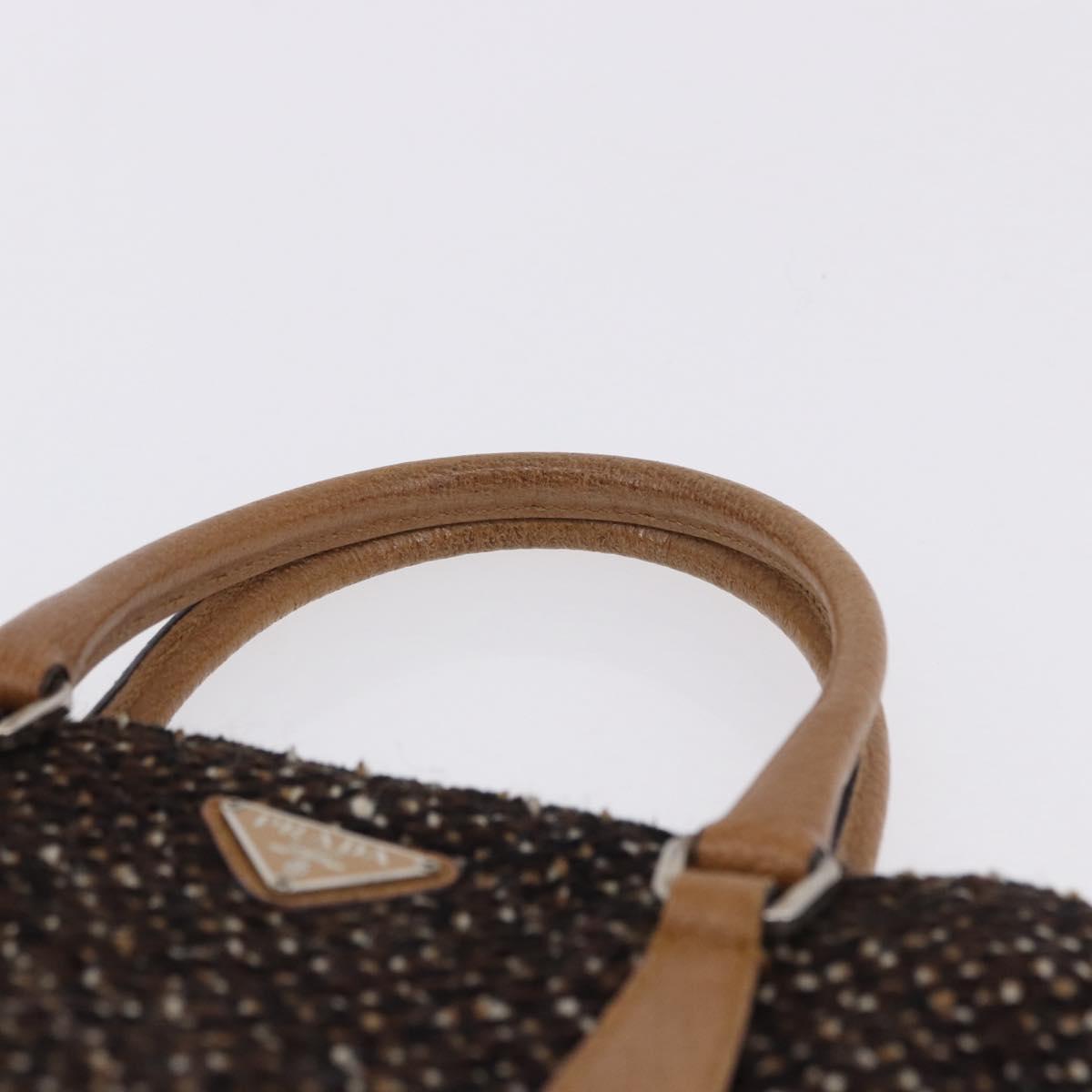 PRADA Hand Bag Tweed Brown Silver Auth 202875A