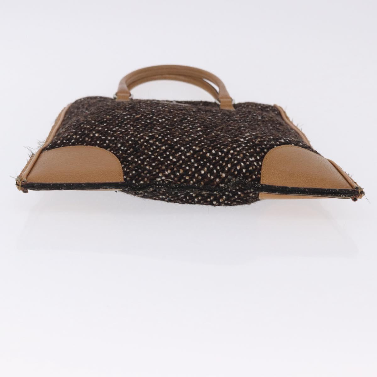 PRADA Hand Bag Tweed Brown Silver Auth 202875A