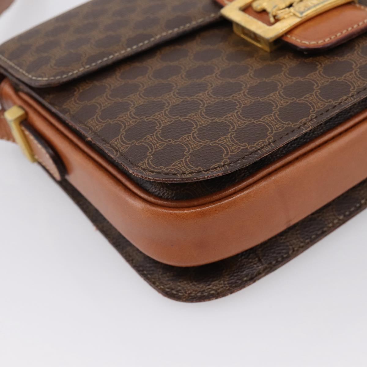 CELINE Macadam Canvas Horse Carriage Bag PVC Leather Brown Gold Auth 202877