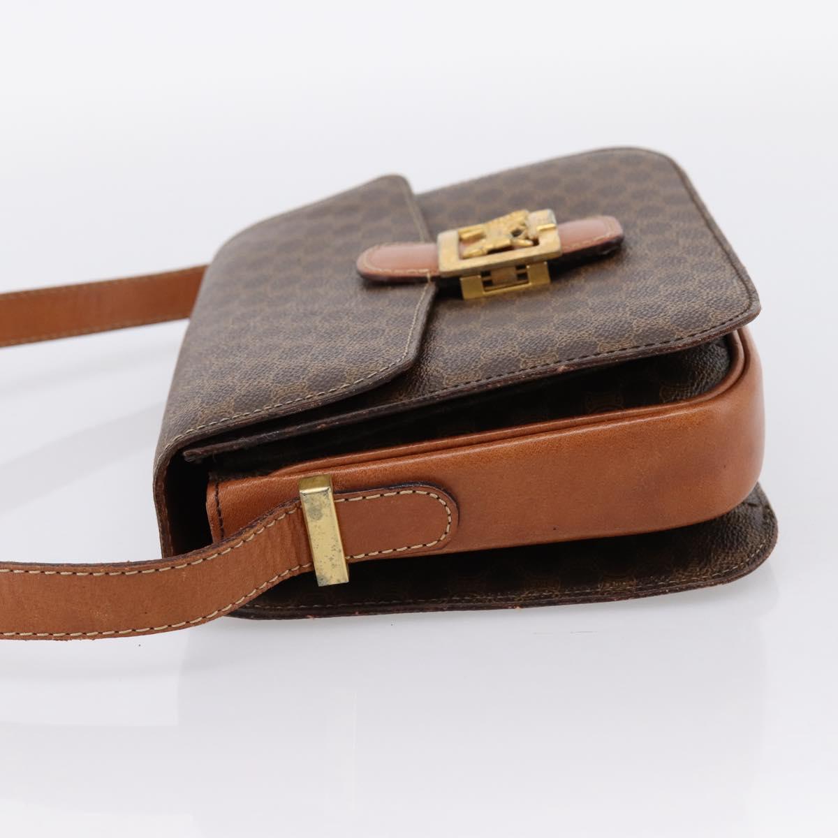 CELINE Macadam Canvas Horse Carriage Bag PVC Leather Brown Gold Auth 202877