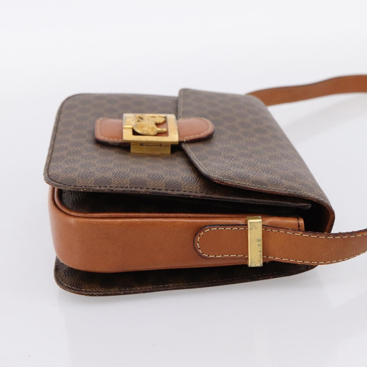 CELINE Macadam Canvas Horse Carriage Bag PVC Leather Brown Gold Auth 202877