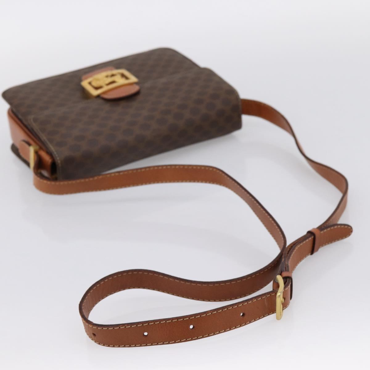 CELINE Macadam Canvas Horse Carriage Bag PVC Leather Brown Gold Auth 202877