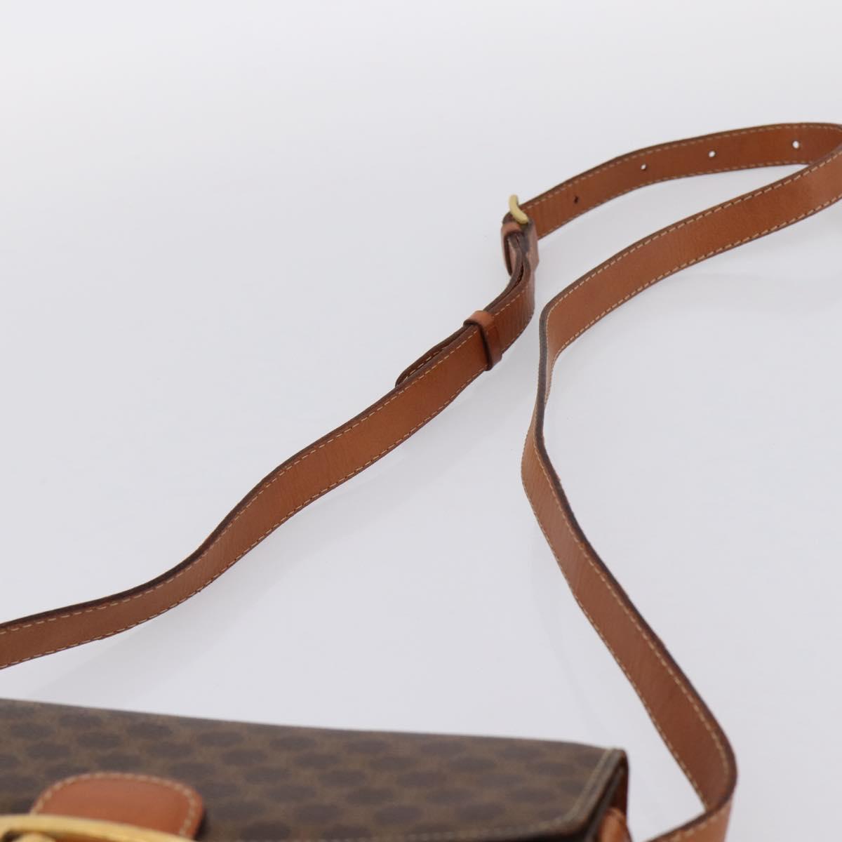 CELINE Macadam Canvas Horse Carriage Bag PVC Leather Brown Gold Auth 202877