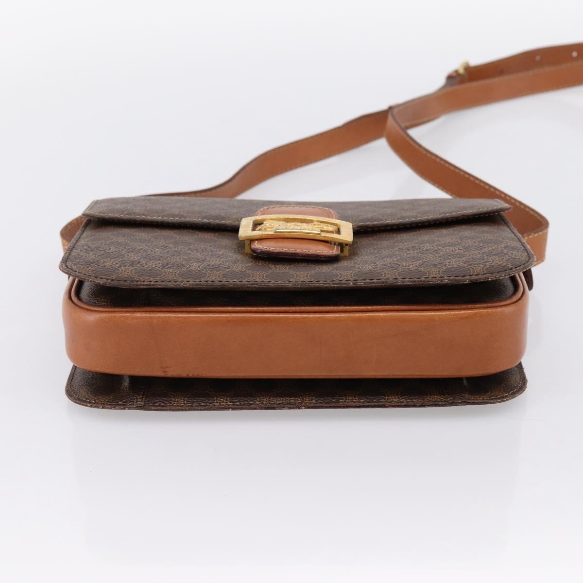 CELINE Macadam Canvas Horse Carriage Bag PVC Leather Brown Gold Auth 202877