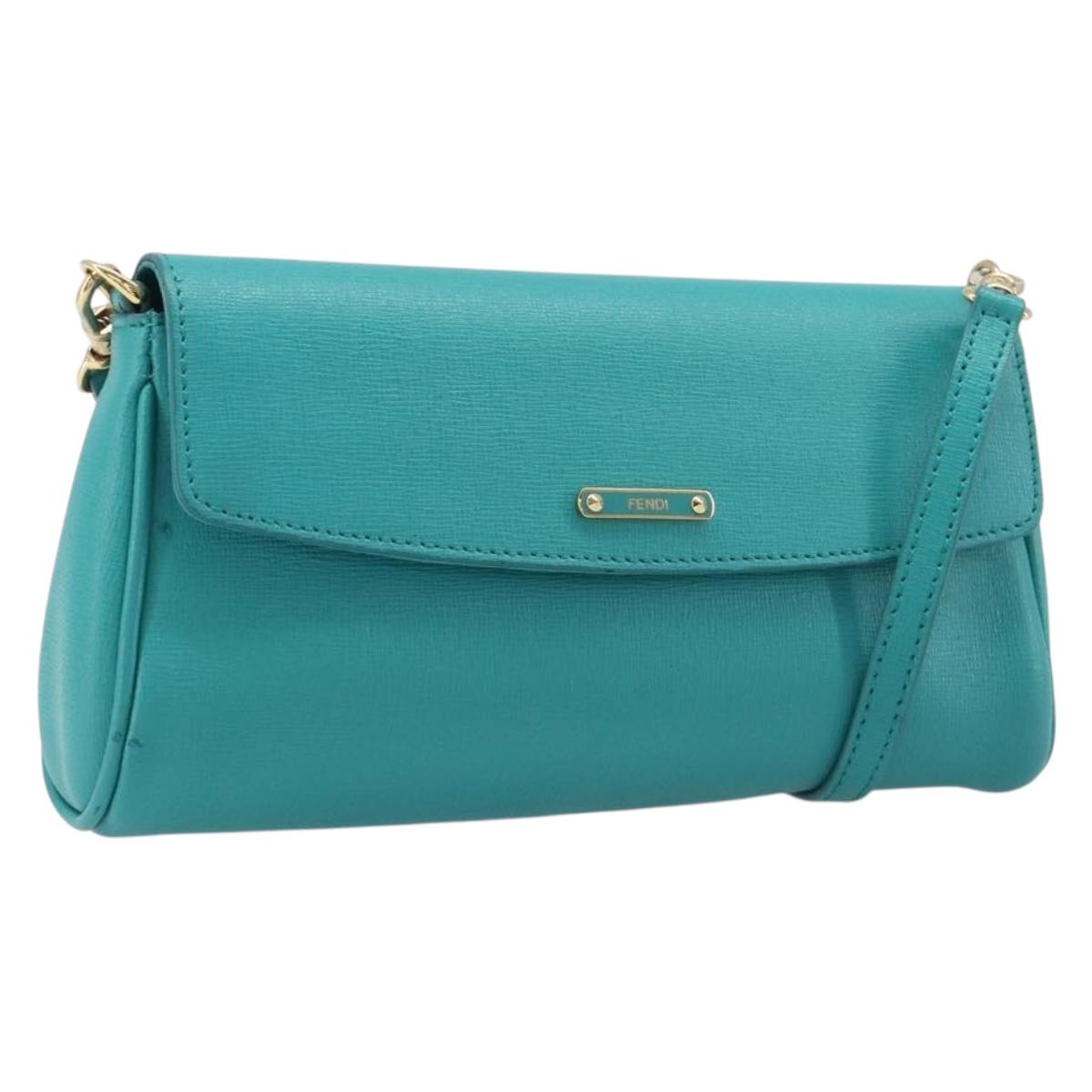 FENDI Shoulder Bag Leather Green Gold Auth 202879A