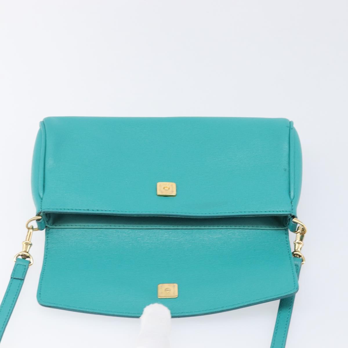 FENDI Shoulder Bag Leather Green Gold Auth 202879A