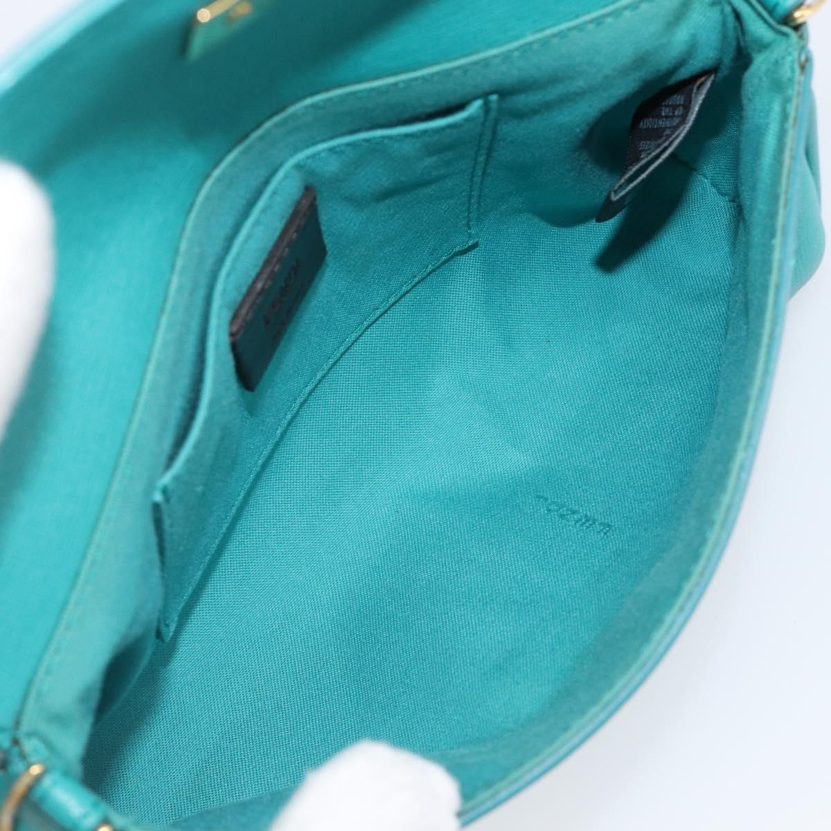 FENDI Shoulder Bag Leather Green Gold Auth 202879A