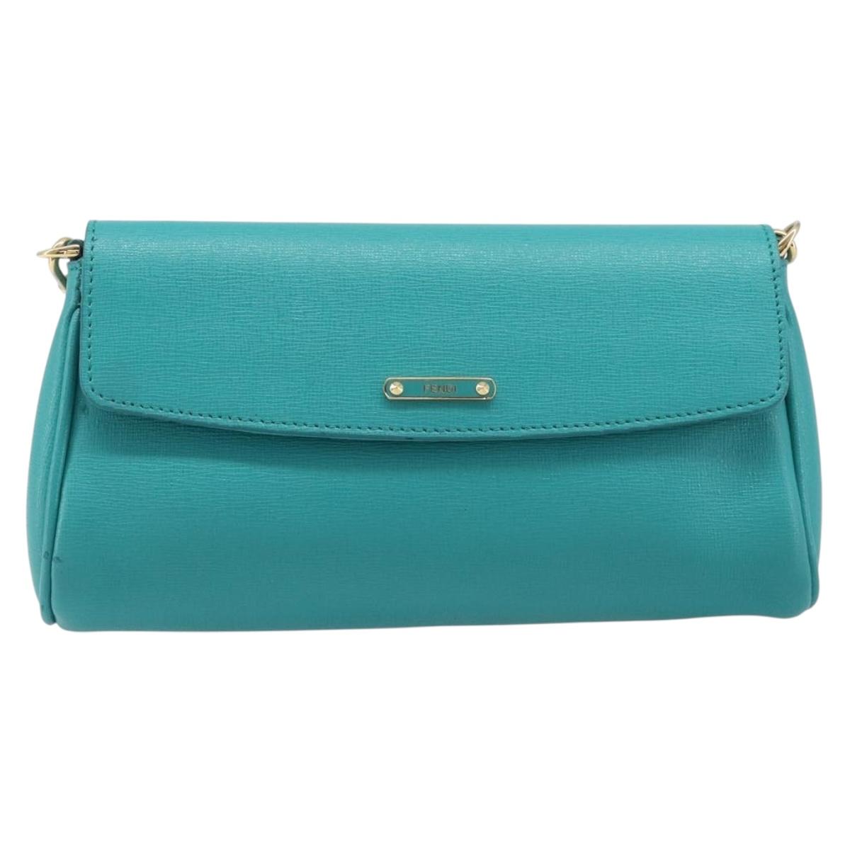 FENDI Shoulder Bag Leather Green Gold Auth 202879A