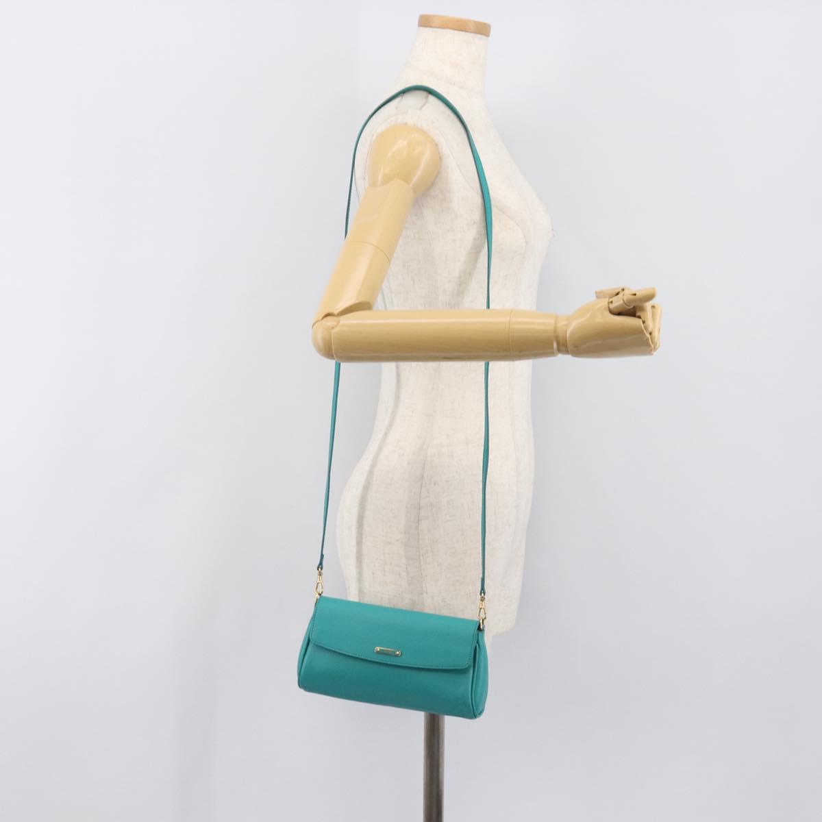 FENDI Shoulder Bag Leather Green Gold Auth 202879A