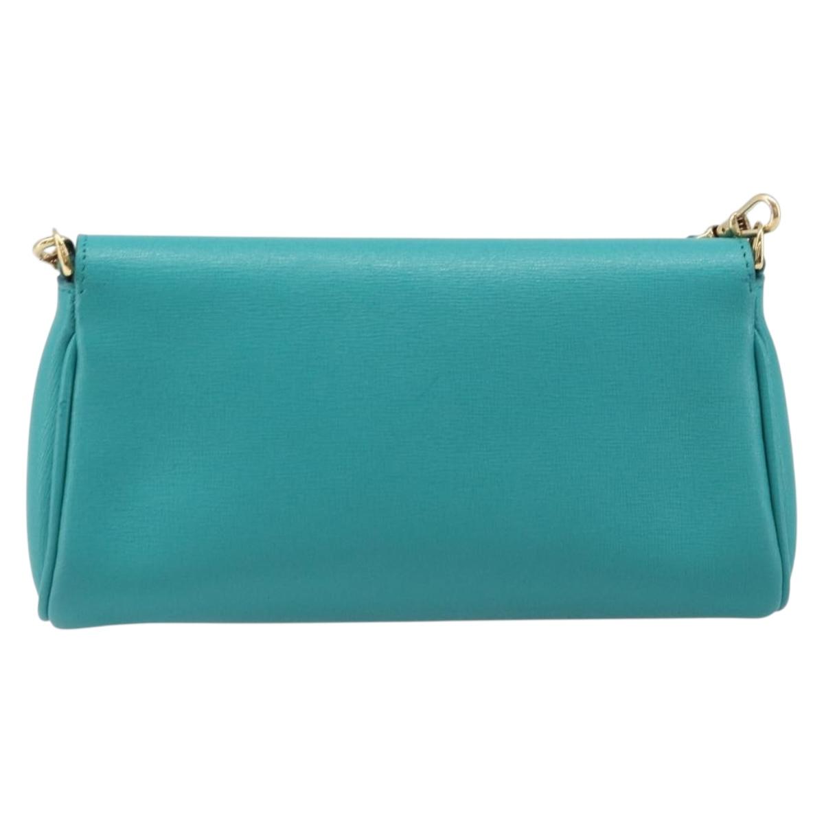 FENDI Shoulder Bag Leather Green Gold Auth 202879A