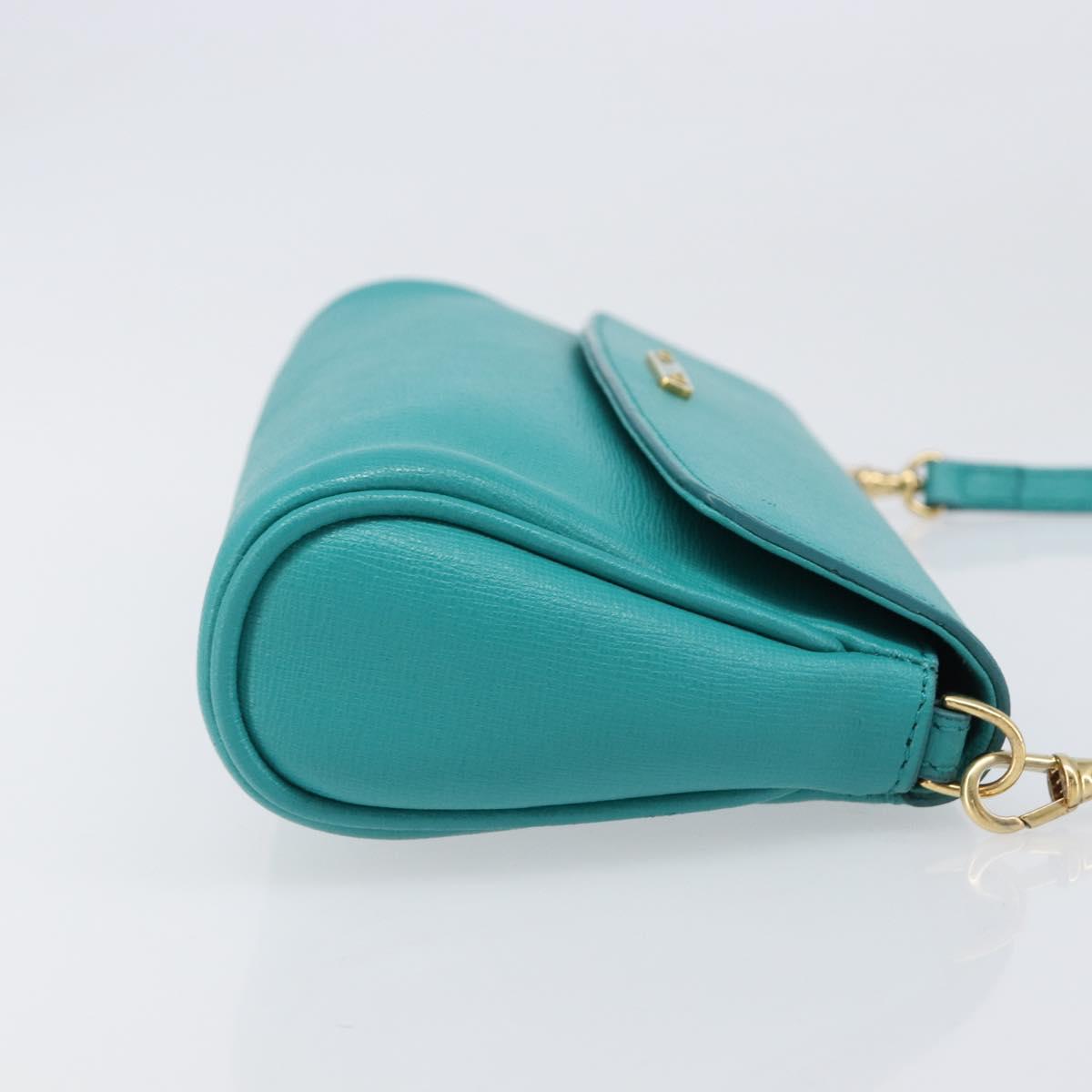 FENDI Shoulder Bag Leather Green Gold Auth 202879A