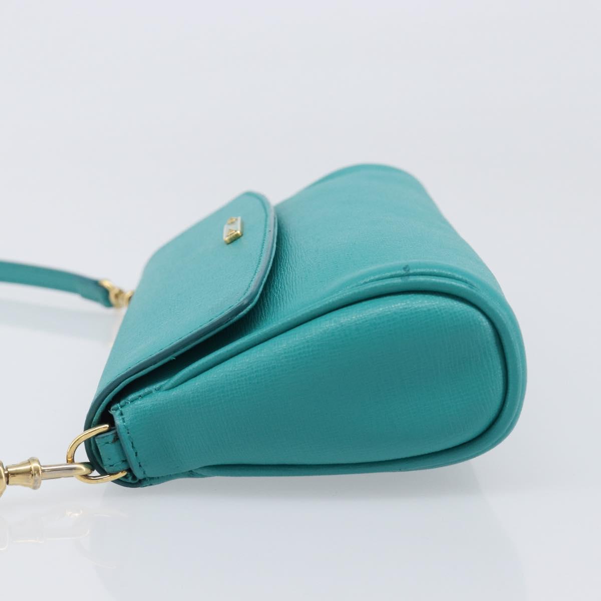 FENDI Shoulder Bag Leather Green Gold Auth 202879A