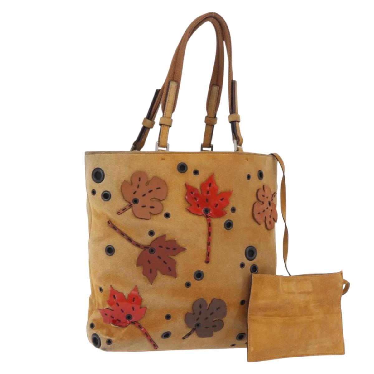 FENDI Hand Bag Suede Beige Auth 202880