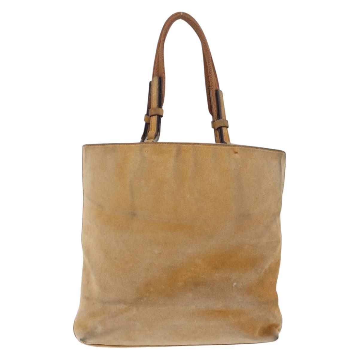 FENDI Hand Bag Suede Beige Auth 202880