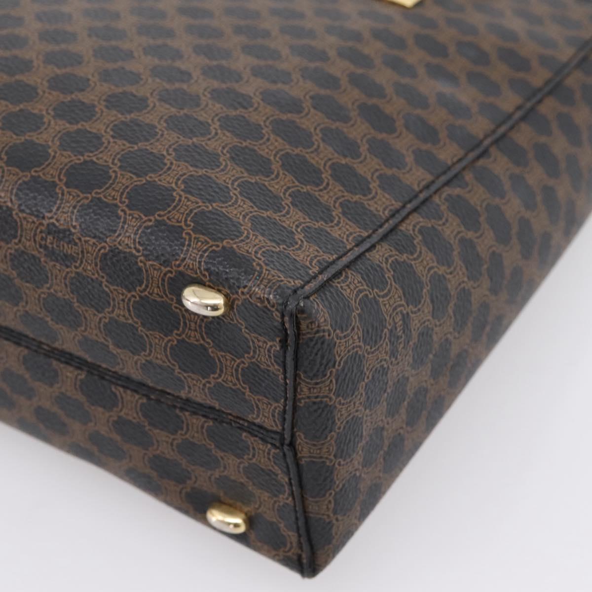 CELINE Macadam Canvas Circle Hand Bag PVC Leather Black Gold Auth 202882