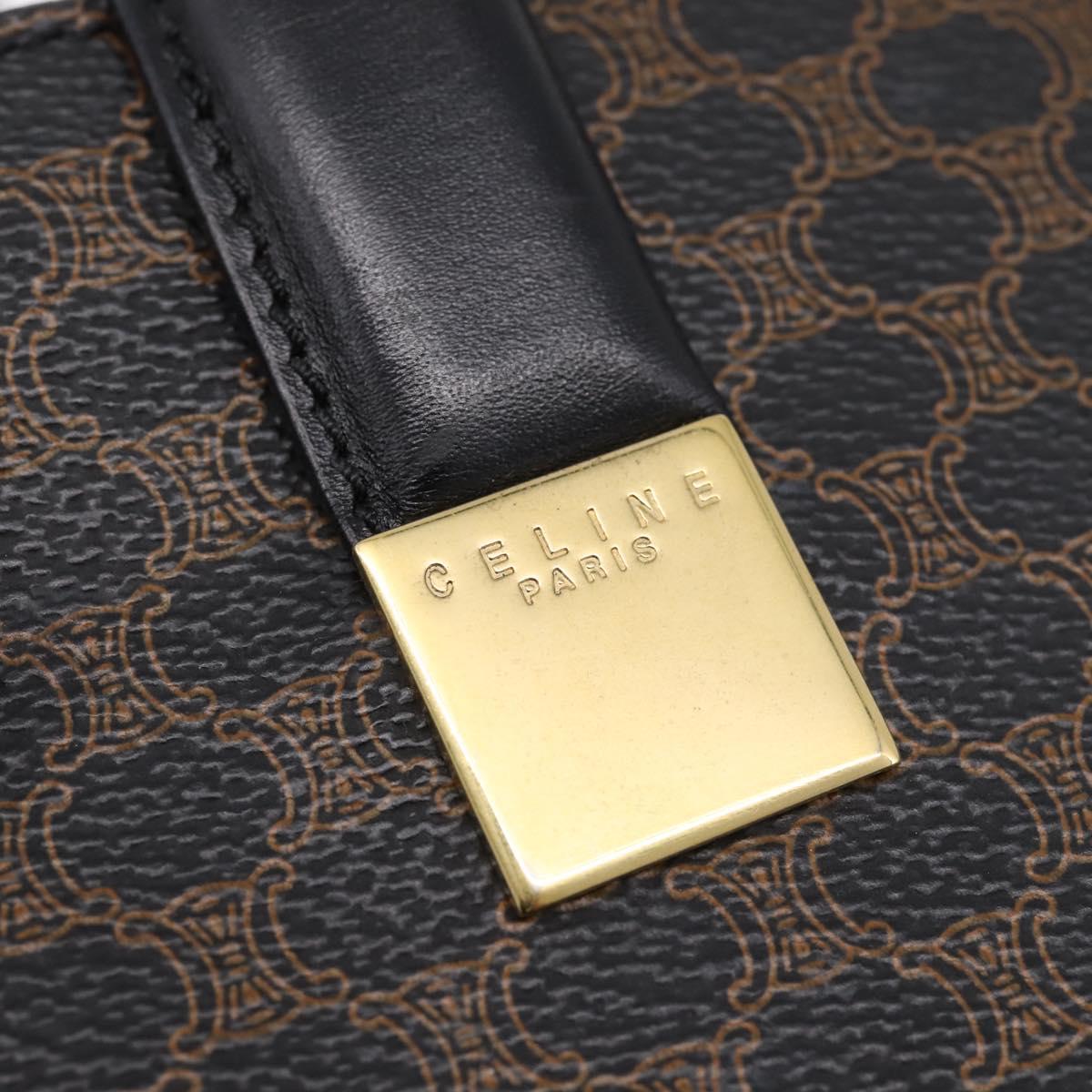 CELINE Macadam Canvas Circle Hand Bag PVC Leather Black Gold Auth 202882