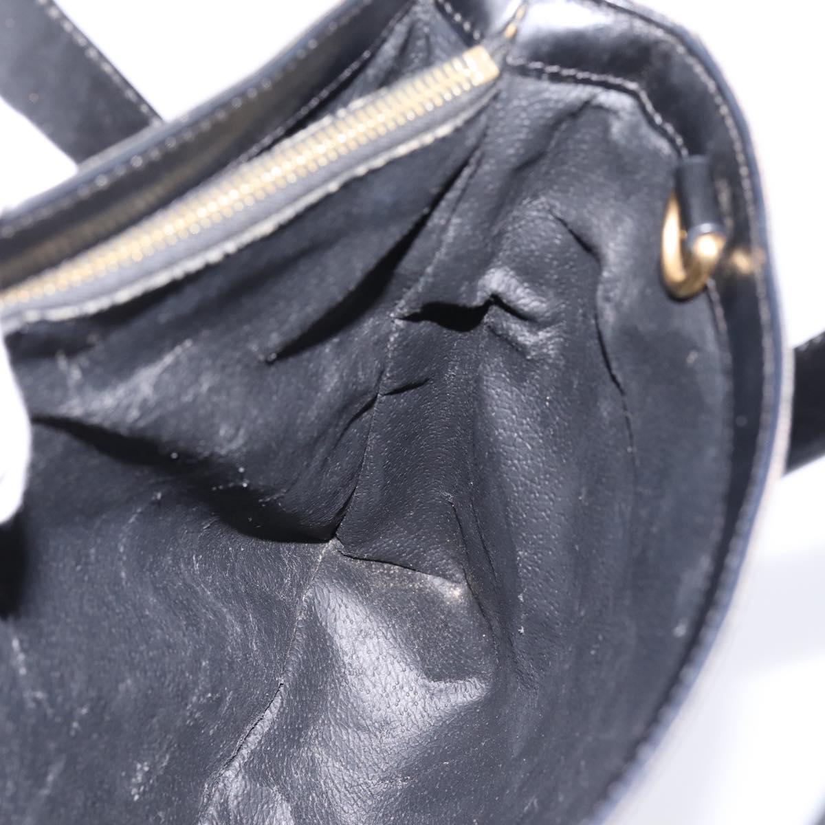 CELINE Macadam Canvas Circle Hand Bag PVC Leather Black Gold Auth 202882