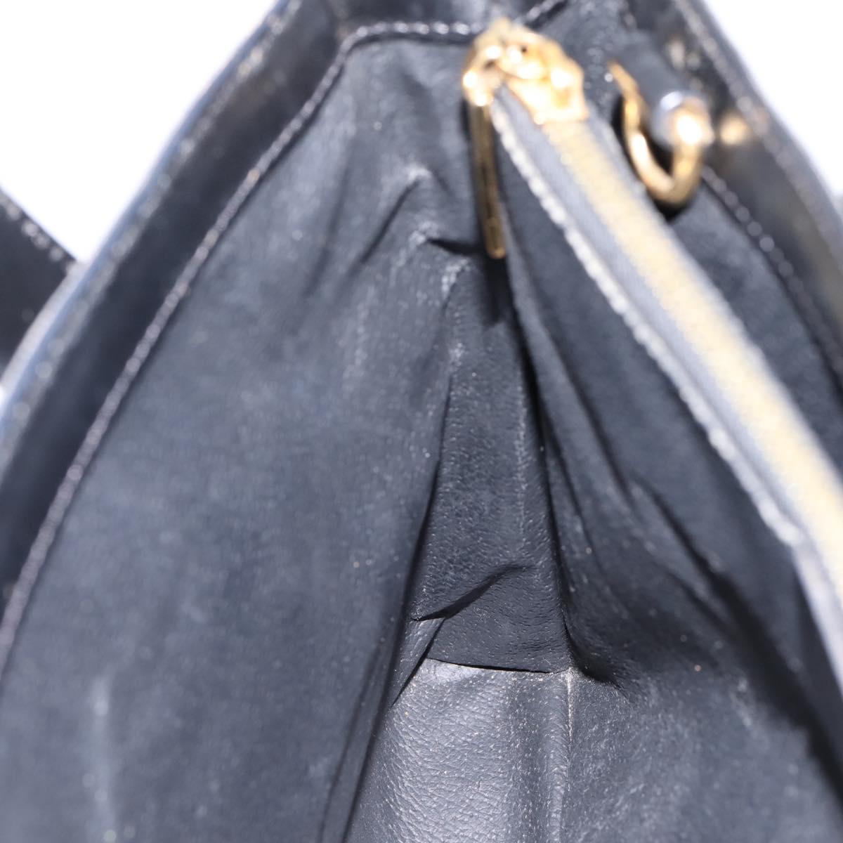 CELINE Macadam Canvas Circle Hand Bag PVC Leather Black Gold Auth 202882