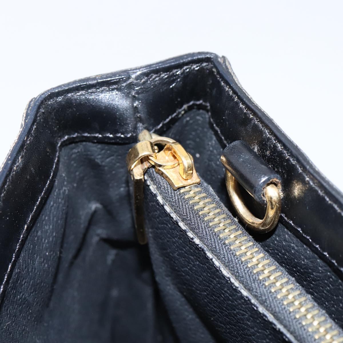 CELINE Macadam Canvas Circle Hand Bag PVC Leather Black Gold Auth 202882