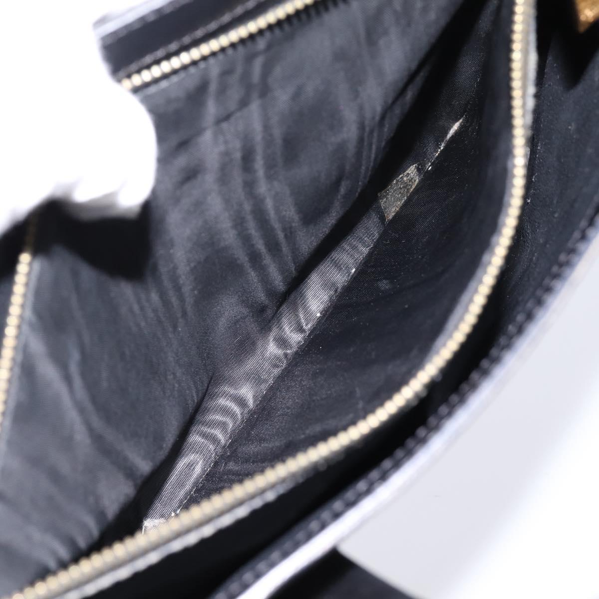 CELINE Macadam Canvas Circle Hand Bag PVC Leather Black Gold Auth 202882