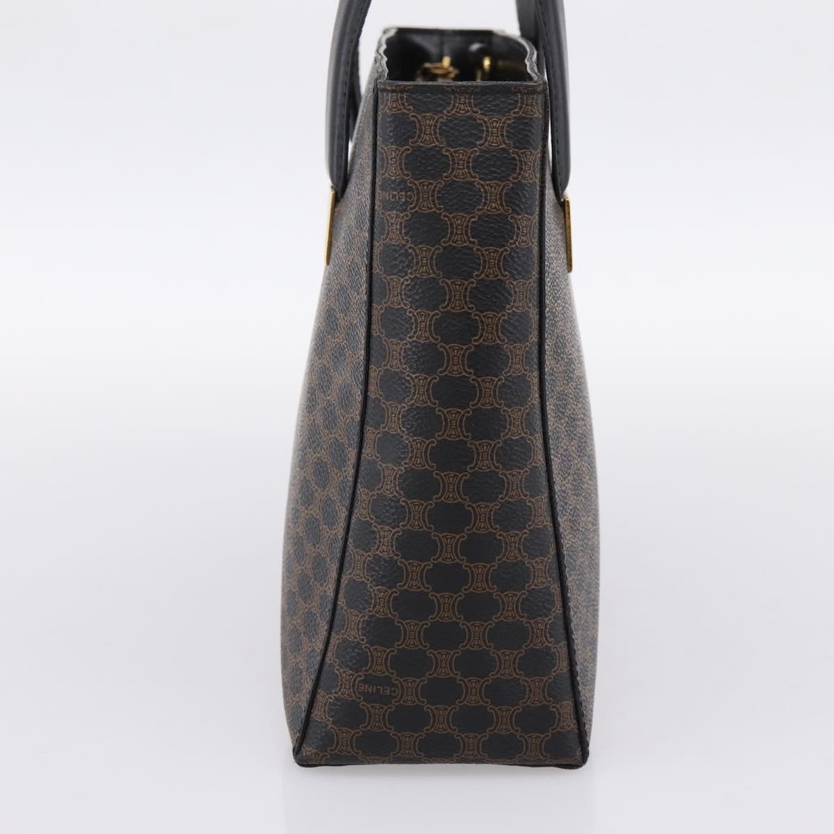 CELINE Macadam Canvas Circle Hand Bag PVC Leather Black Gold Auth 202882