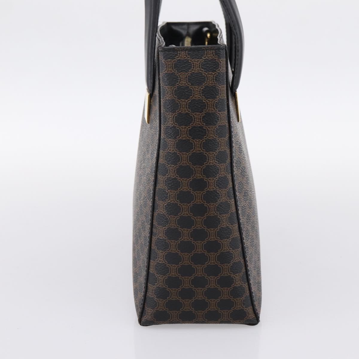CELINE Macadam Canvas Circle Hand Bag PVC Leather Black Gold Auth 202882